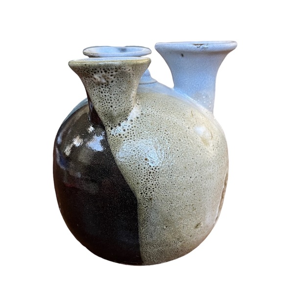 Clouds Folsom Studio Pottery Blue Gray Glazed 3-Wick Oil Lamp Bud Vase 5.5” Tall - Picture 2 of 6